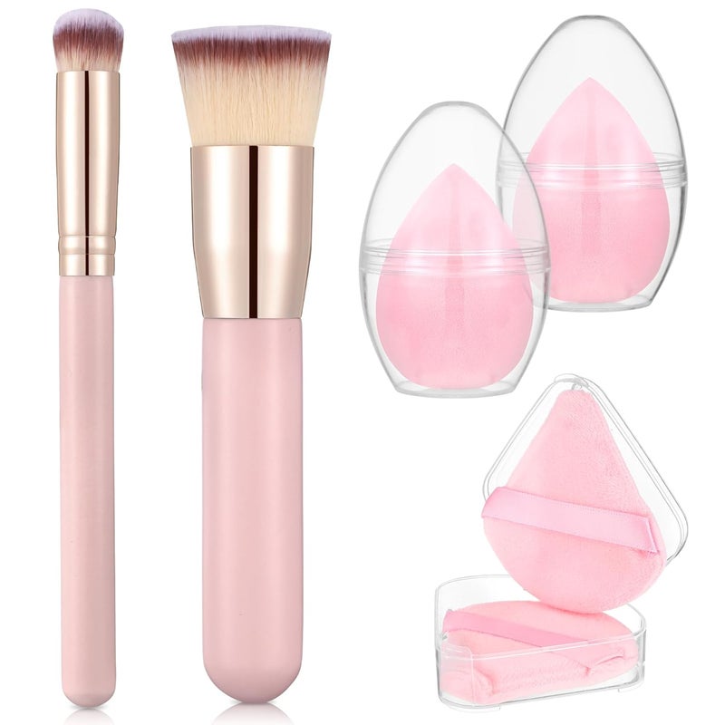 ProSuites 6Pcs Foundation Brush for Liquid Makeup,Liquid Foundation Brush with Makeup Sponge and Powder Puff for Foundation, Powder, Blush,Concealer(Pink) - Image 1
